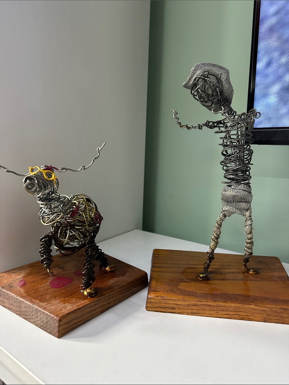 Wire Lasso Art Sculpture Pair in Silver and Mixed Metal